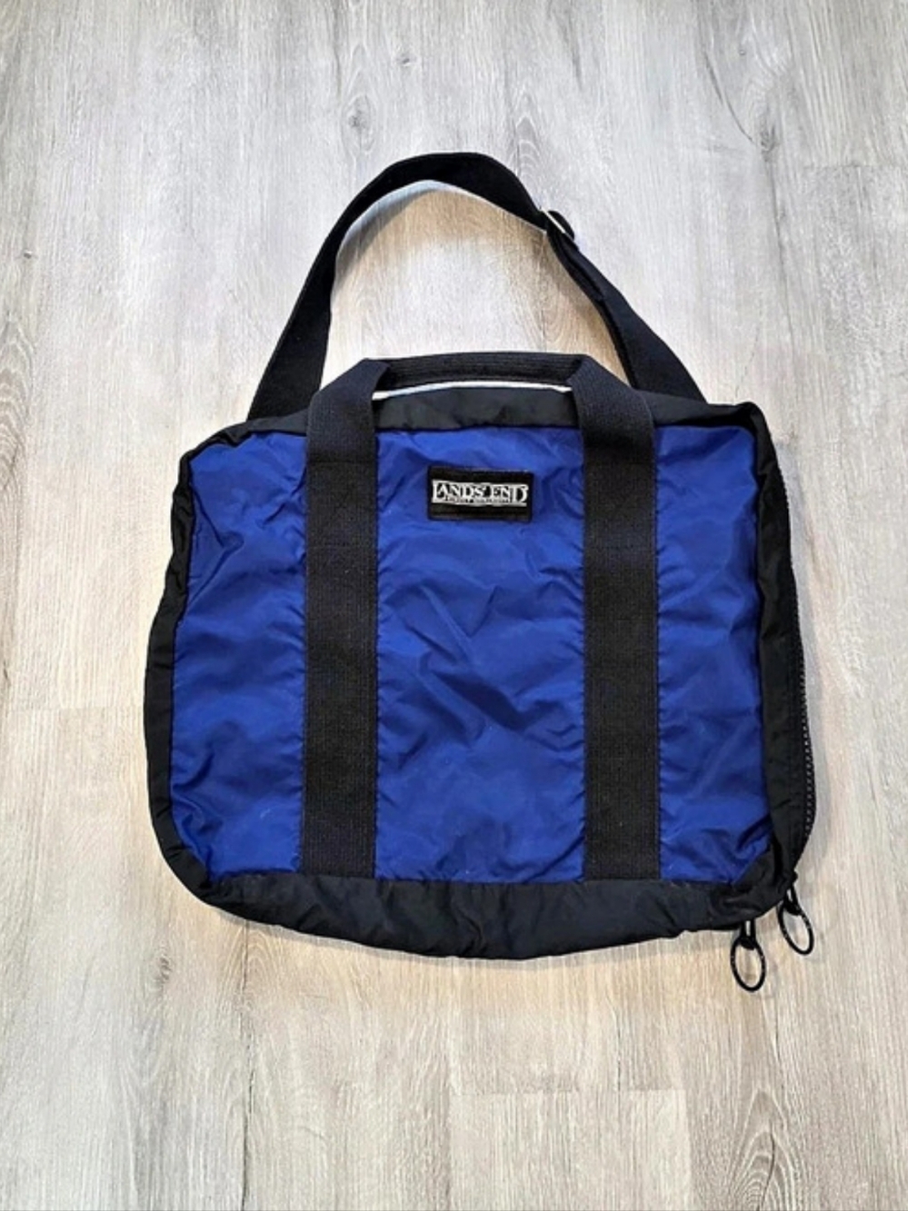 Lands' End Vintage Direct Merchants Nylon Laptop Messenger Blue & Black 12 X 17
